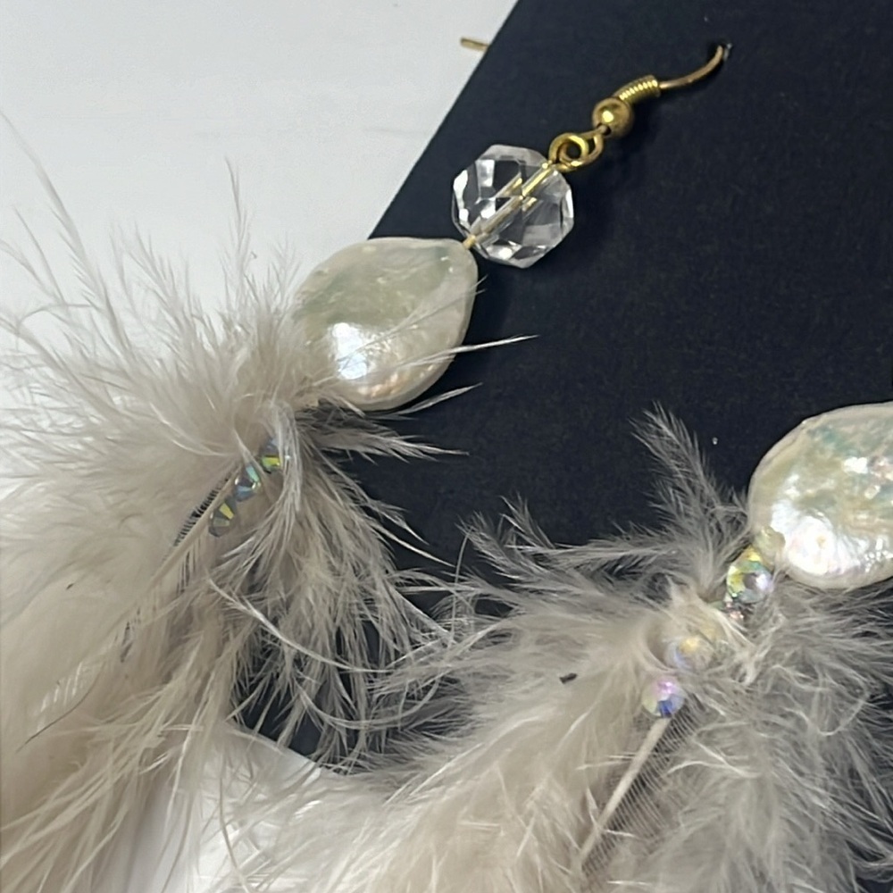 FEATHER & CRYSTAL EARRINGS - Picture 2 of 6